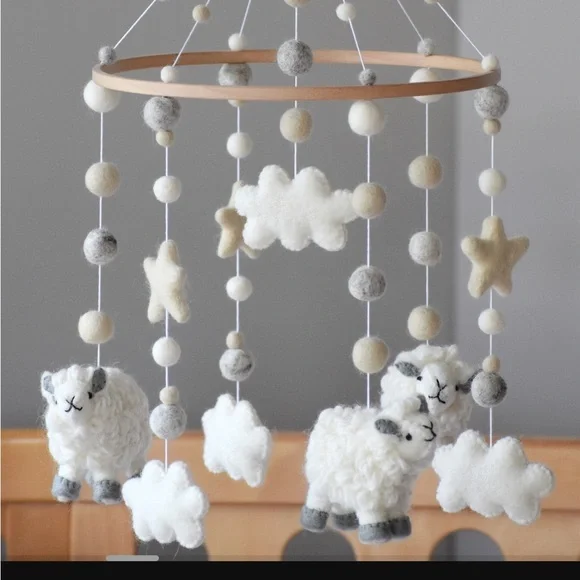 Wool Felt Sheep Baby Mobile - Picture 3 of 9